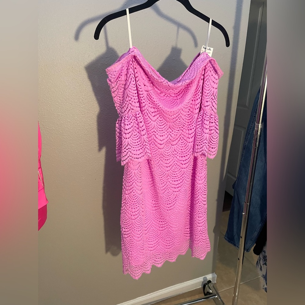 Lilly Pulitzer Pink Off-Shoulder Eyelet Lace Dress - Picture 3 of 11